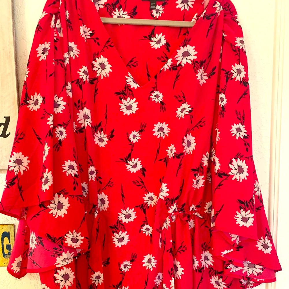Hot pink floral belted tunic